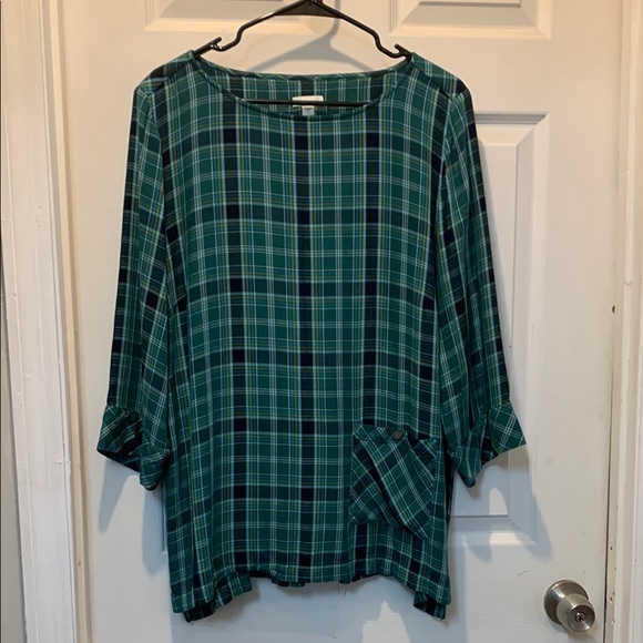 J. Jill Tops - J. Jill Green and Black 3/4 Sleeve Boxy Tunic